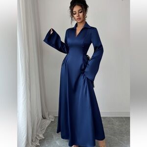 Elegant Blue Satin Maxi Dress